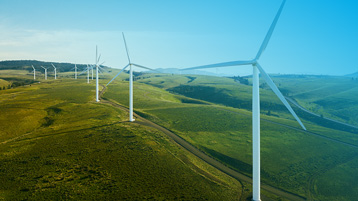Wind turbines on a sunny day