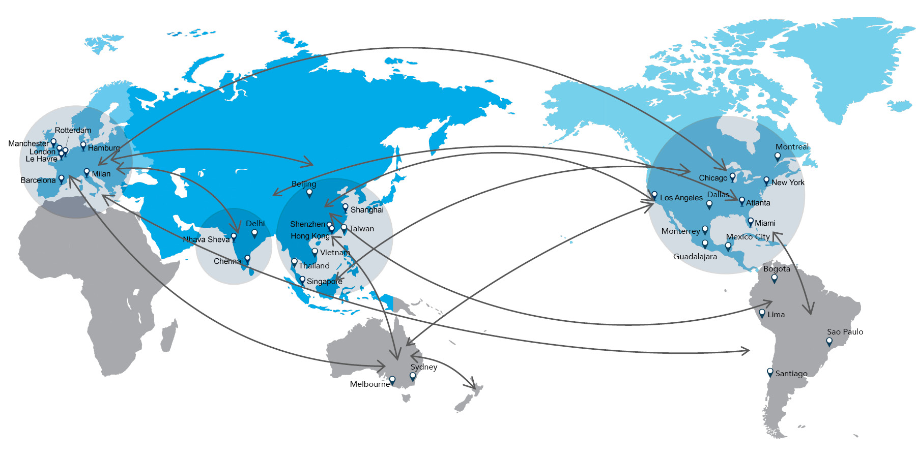 Map of C.H. Robinson core air freight corridors